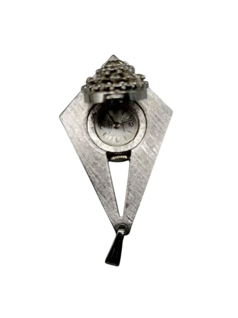 Schiaparelli Pendant Watch Vintage Rhinestone Cluster Top Silver Tone Rare Find